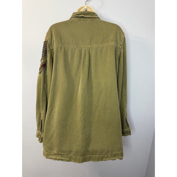 Free People Utility Green Jacket Embellished Military Style Women's M - Picture 6 of 11